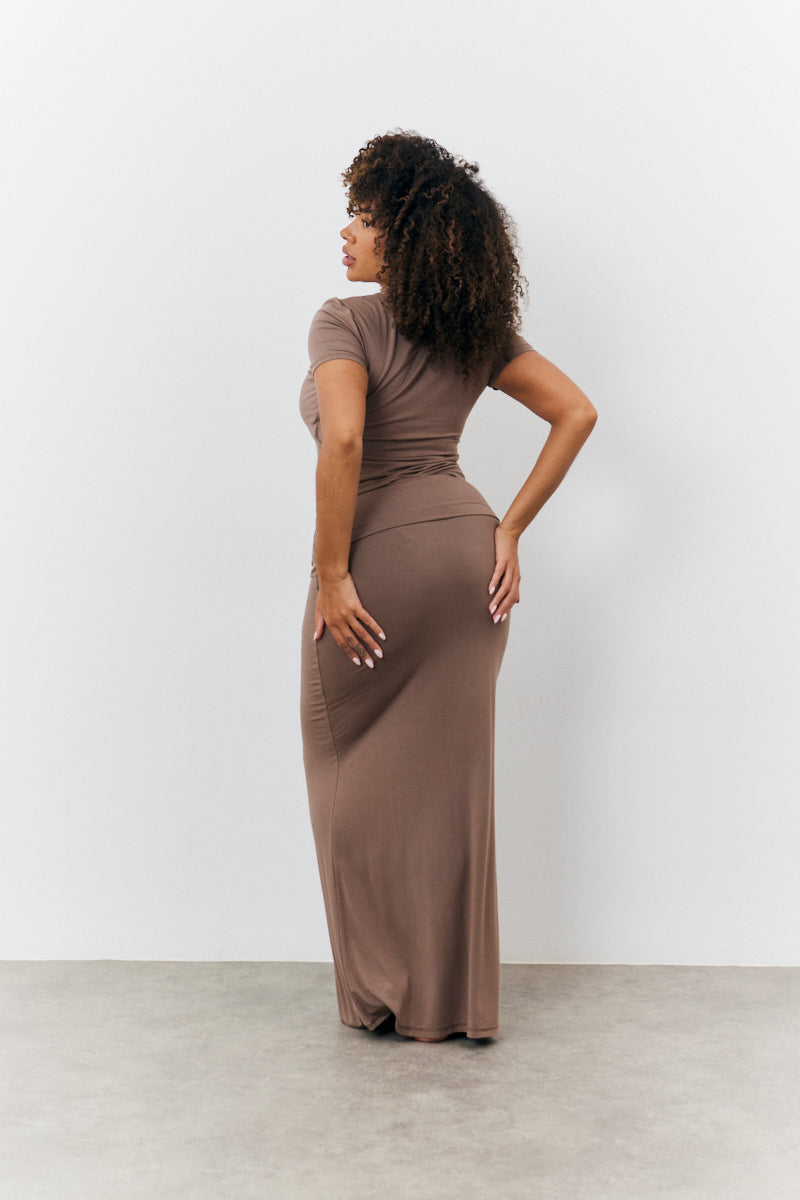 Sculpting Fold Over Waistband Maxi Skirt